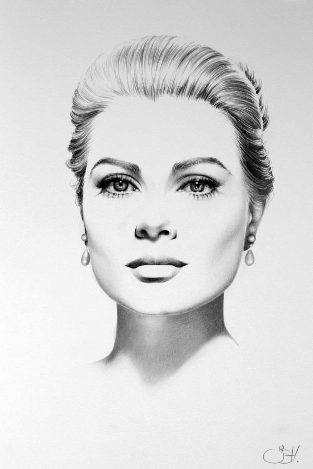 1002x1500 Grace Kelly Original Pencil Drawing Minimalism - Grace Kelly Drawing