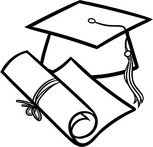 600x579 how to draw diploma and graduation cap coloring pages color luna - Grad Cap Drawing