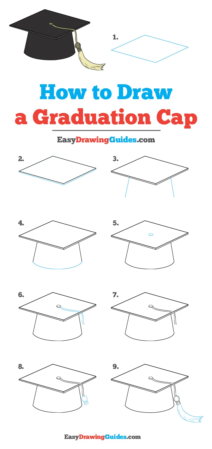 736x1558 How To Draw A Graduation Cap - Grad Cap Drawing