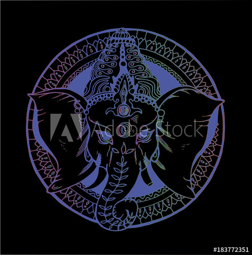 495x500 illustration of an elephant ganesha, a hindu god color gradient - Gradient Drawing