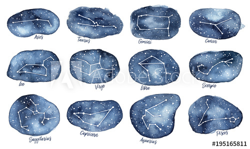 500x298 set of all zodiac signs as constellations in the dark starry - Gradient Drawing
