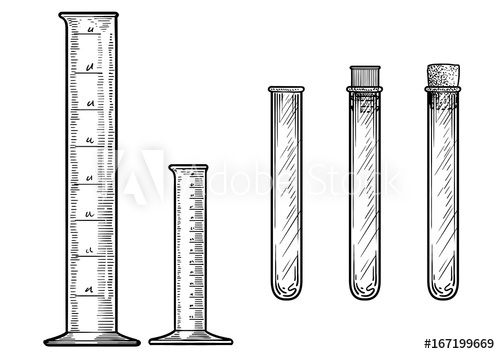 500x354 measuring cylinder and tube illustration, drawing, engraving, ink - Graduated Cylinder Drawing