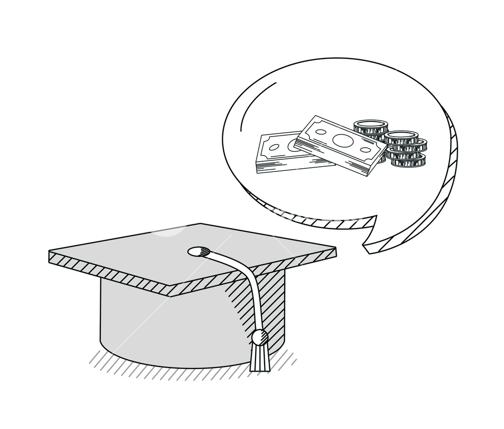 1000x851 money and graduation cap hand draw cartoons vector illustration - Graduation Cap Drawing