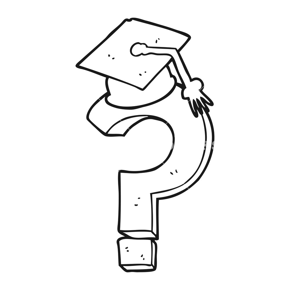 1000x1000 freehand drawn black and white cartoon graduation cap on question - Graduation Cap Drawing