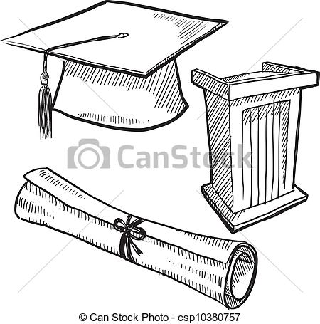 450x455 graduation objects sketch doodle style graduation or school - Graduation Gown Drawing