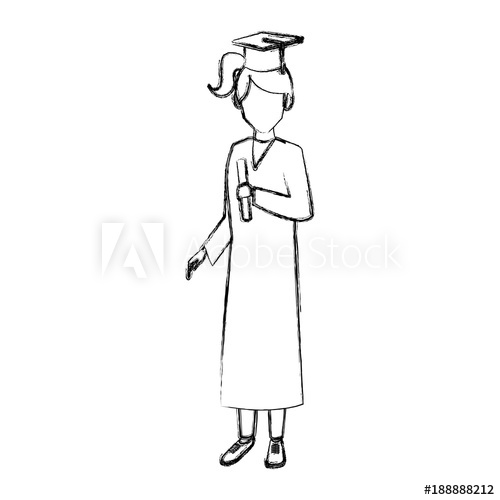 500x500 student woman with graduation gown icon vector illustration - Graduation Gown Drawing