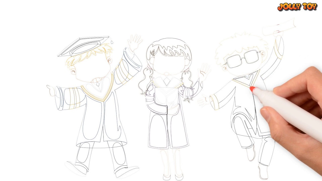 1280x720 three people in graduation gown coloring and drawing for kids - Graduation Gown Drawing