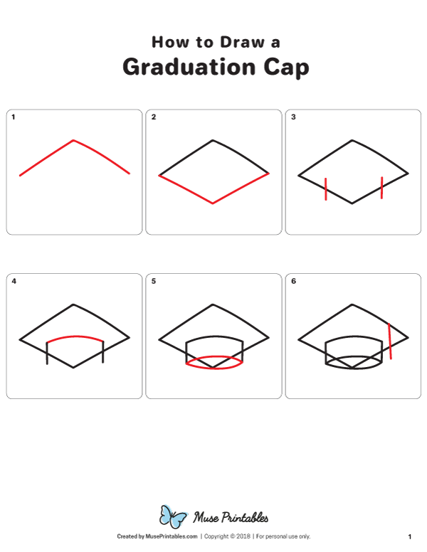 600x776 How To Draw - Graduation Hat Drawing