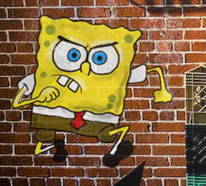 407x369 Spongebob Squarepant Graffiti On Brick Wall - Graffiti Brick Wall Drawing