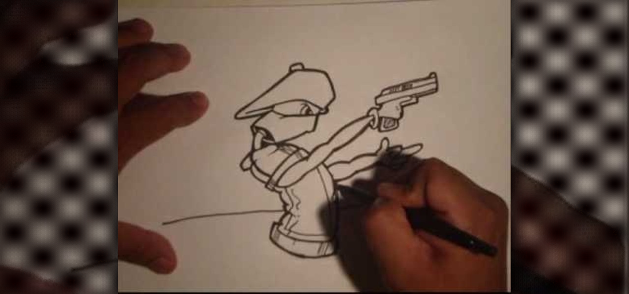 1280x600 How To Draw A Gangsta Graffiti Spraycan Holding A Gun Graffiti - Graffiti Spray Can Drawings