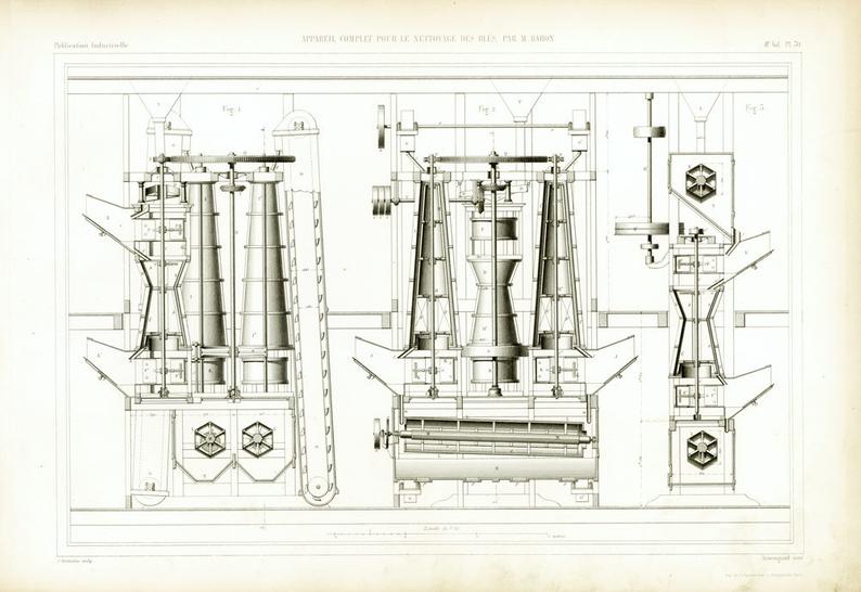 794x546 antique grain elevator treshing machine print original etsy - Grain Elevator Drawing