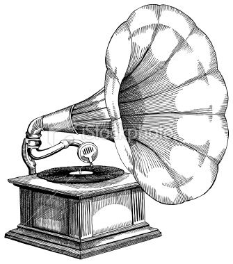 335x380 Gramophone Ink Drawing - Gramophone Drawing