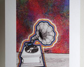 340x270 Gramophone Drawing Etsy - Gramophone Drawing
