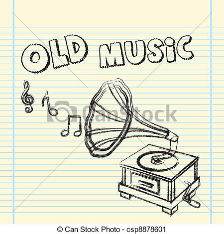 450x470 Grunge Gramophone Drawing Over Notebook Vector Illustration - Gramophone Drawing