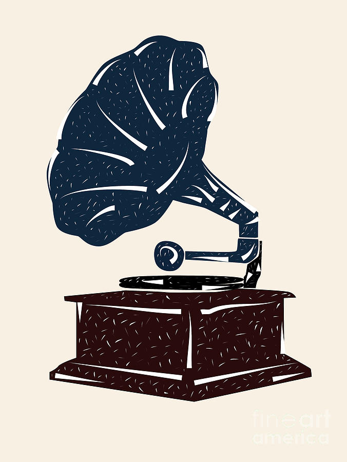 676x900 Linoleum Cut Gramophone Design Drawing - Gramophone Drawing