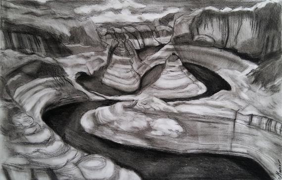 570x365 grand canyon original drawing charcoal on paper etsy - Grand Canyon Drawing