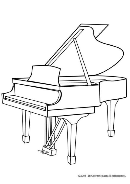 531x750 Coloring - Grand Piano Drawing