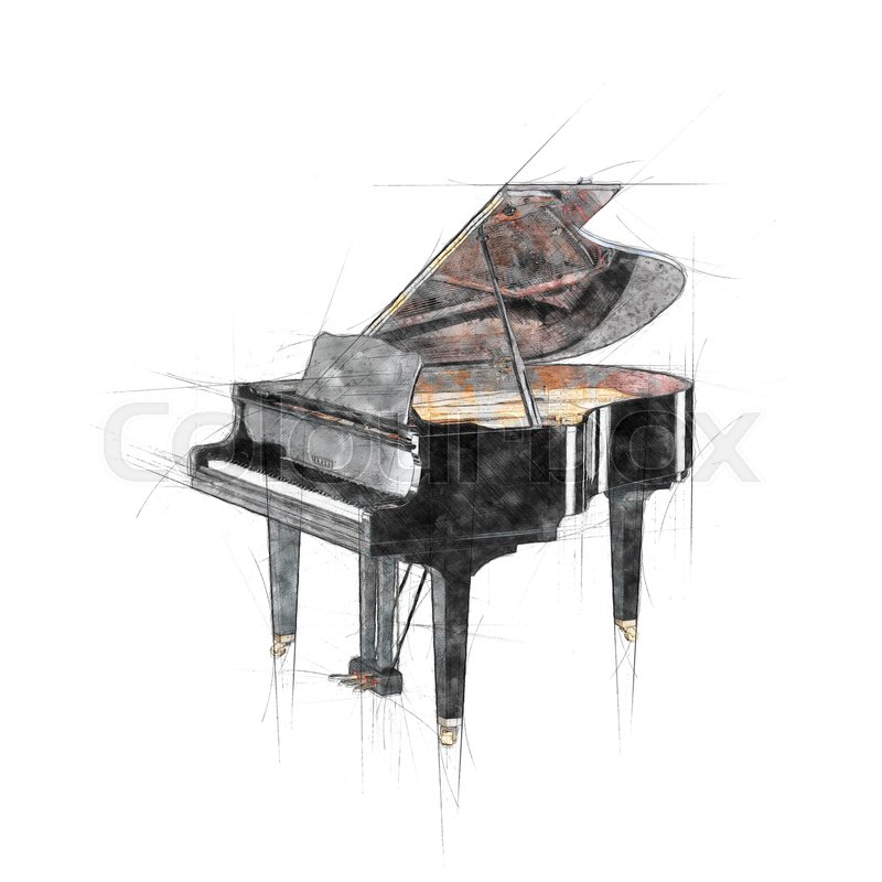 800x800 Pencil Hand Drawing Of Opened Black Stock Photo Colourbox - Grand Piano Drawing