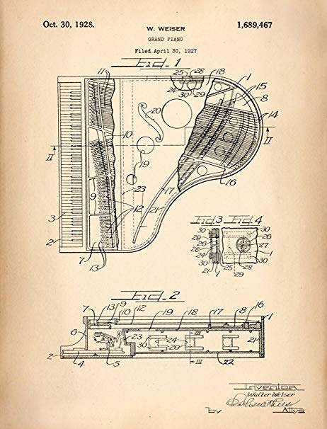 462x606 Poster For Home Decoration Vintage Patent - Grand Piano Drawing