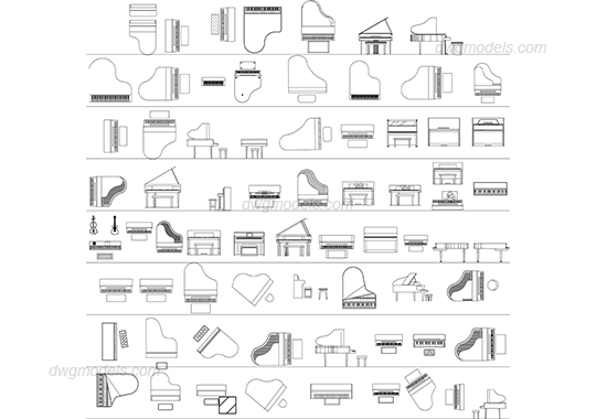 540x380 Grand Piano Dwg, Free Cad Blocks Download - Grand Piano Drawing Top View