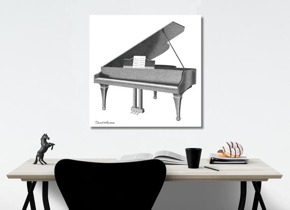570x413 Art Prints Grand Piano Stippling Pointillism Piano Etsy - Grand Piano Drawing Top View