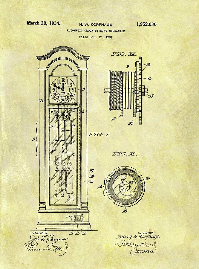 666x900 Grandfather Clock Patent Drawing - Grandfather Clock Drawing