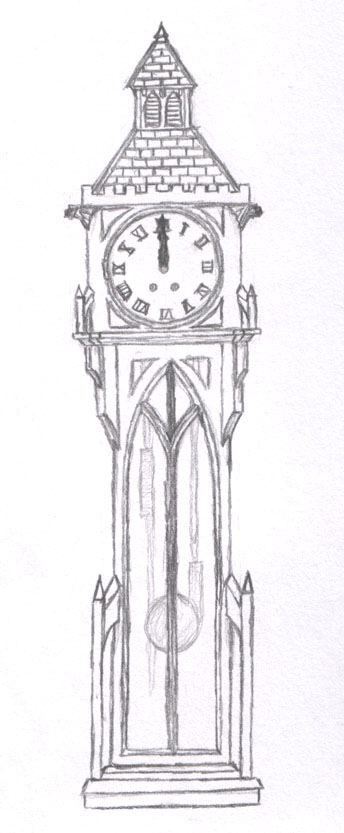 344x833 Victorian Clock Drawing - Grandfather Clock Drawing