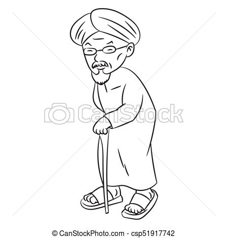 450x470 Line Drawing Of Malay Grandfater Cartoon Character Vector Hand - Grandfather Drawing