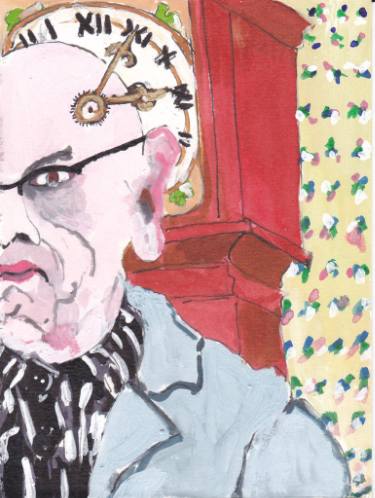 375x498 Self Portrait Nearby The Grandfather Clock Drawing - Grandfather Drawing