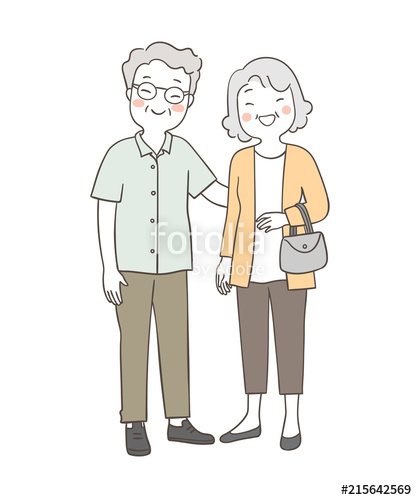 417x500 draw elderly senior grandmother and grandfather happy together - Grandmother Drawing