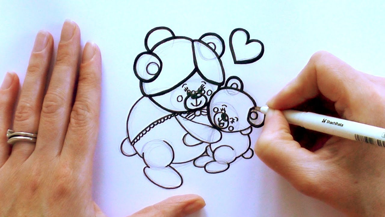 1280x720 How To Draw A Cartoon Bear Hugging His Grandmother - Grandmother Drawing
