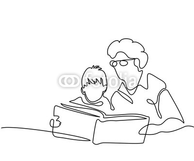 400x333 Continuous Line Drawing Grandmother Sitting With Grandson - Grandmother Drawing