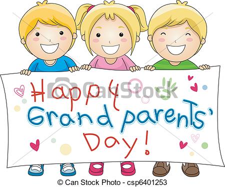 450x374 illustration of children holding a banner with grandparents' day - Grandparents Day Drawing