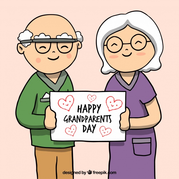 626x626 nice drawing of grandparents with a placard vector free download - Grandparents Day Drawing