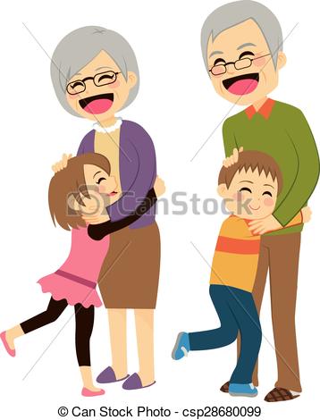 358x470 Grandchildren Hugging Grandparents Cute Happy Little - Grandparents Drawing