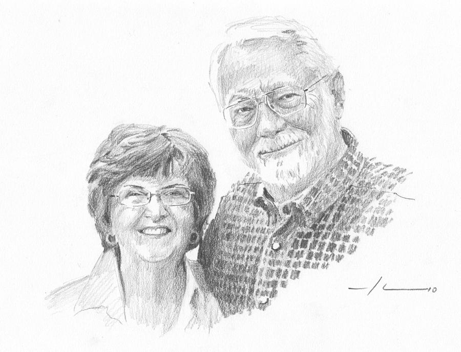 900x689 Grandparents Pencil Portrait Drawing - Grandparents Drawing