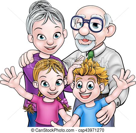 450x440 Grandparents And Children Family Scene Of Children And Grandparents - Grandparents Drawing