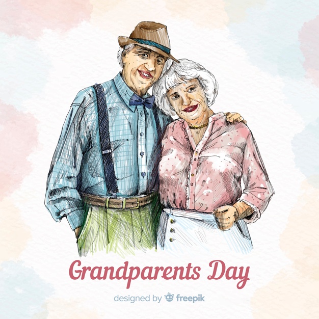 626x626 Lovely Hand Drawn Grandparents' Day Composition Vector Free Download - Grandparents Drawing