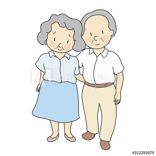 500x500 Vector Illustration Of Elderly Couple Standing Smiling Together - Grandparents Drawing