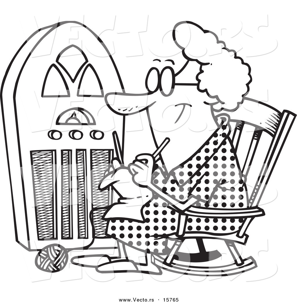 1024x1044 vector of a cartoon granny knitting - Granny Drawing