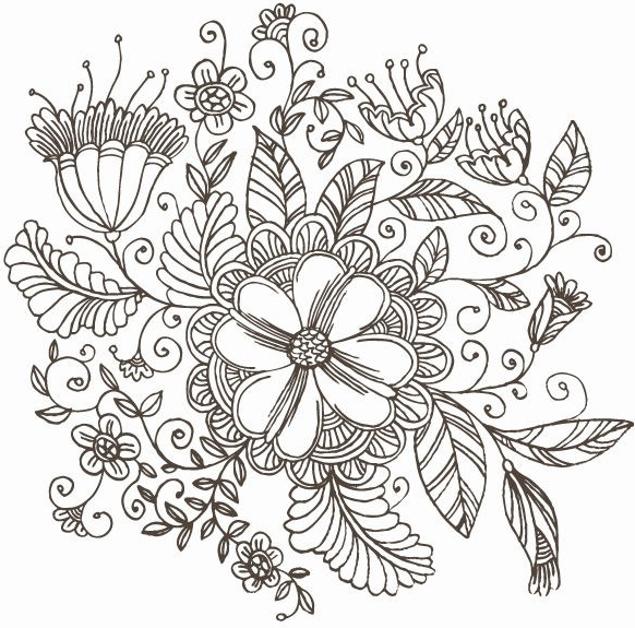 582x575 line drawing swirl flower pattern vector graphic free vector - Graphic Art Drawing