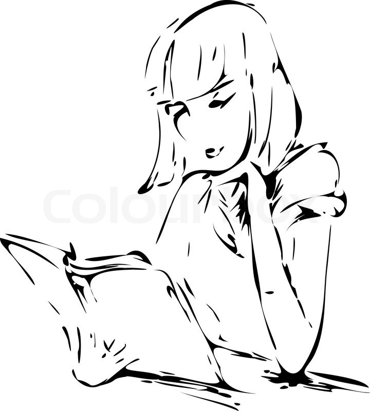 720x800 graphic drawing of a girl reading a stock vector colourbox - Graphic Drawing