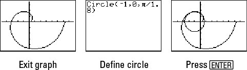 482x137 draw circles and tangents on a ti plus graph - Graphing Calculator Drawings
