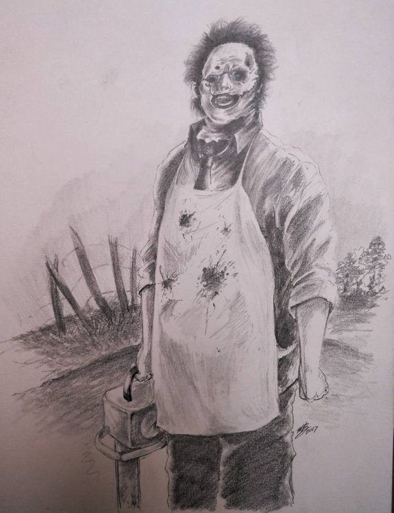 570x741 leatherface graphite drawing etsy - Graphite Drawing