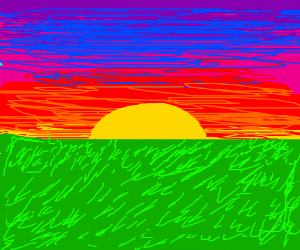 300x250 Sunset Over Grass Field Drawing - Grass Field Drawing
