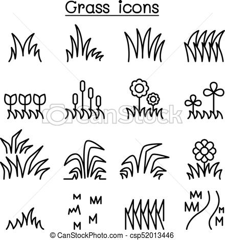 440x470 Grass Icon Set In Thin Line Style - Grass Line Drawing
