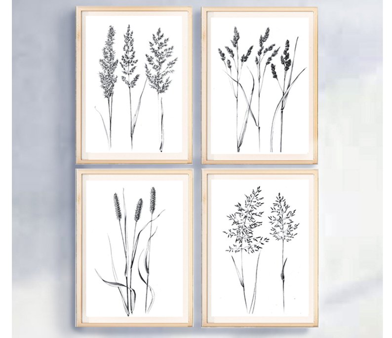794x686 Set Spikelet Sketches Hygge Home Decor One Line Drawing Etsy - Grass Line Drawing