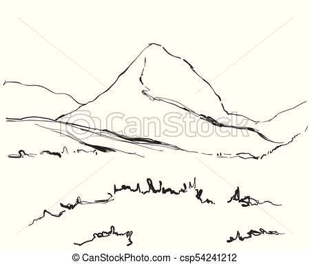 450x384 Vector Illustration Hand Drawn Mountains Sketch Landscape - Grass Line Drawing
