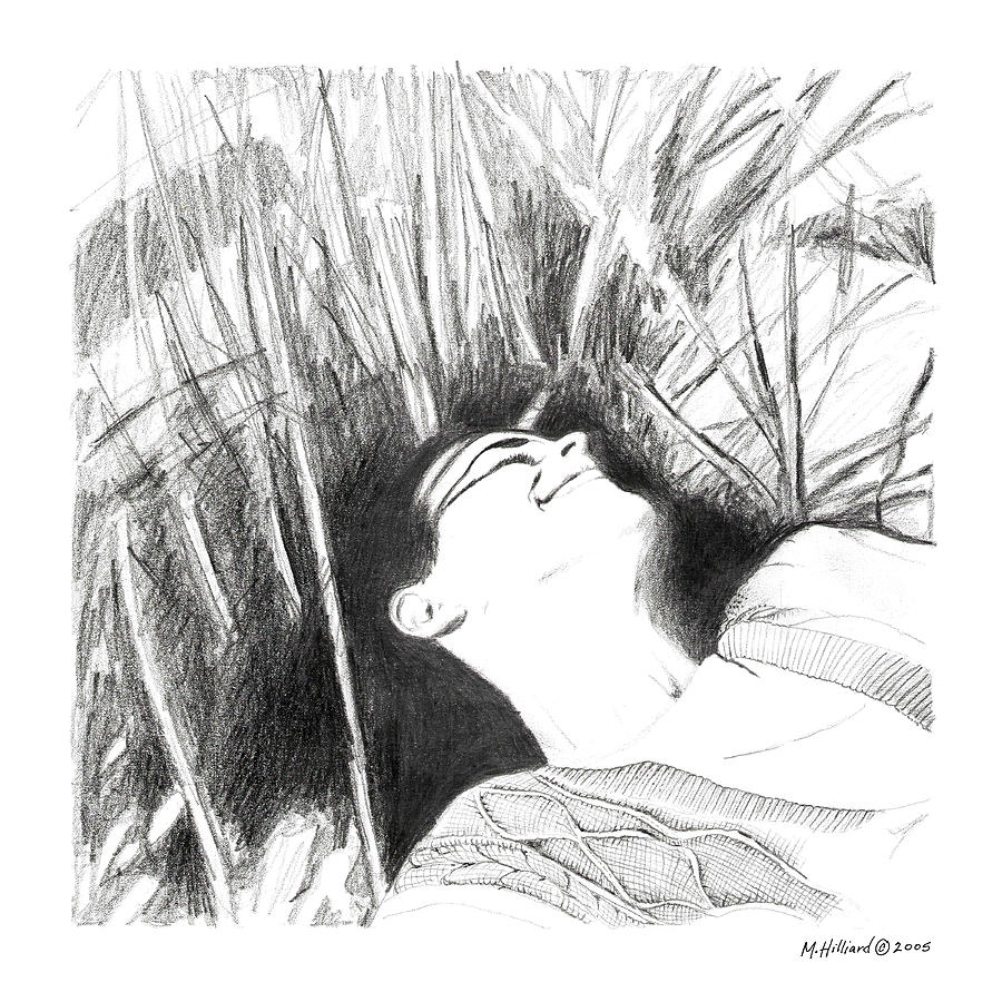 900x900 laying in the grass drawing - Grass Pencil Drawing