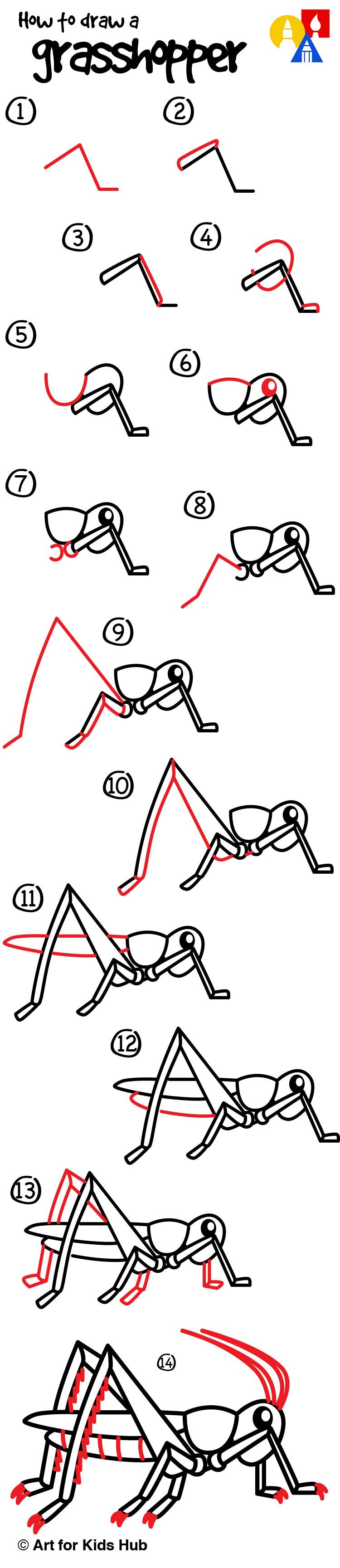 750x3458 how to draw a grasshopper - Grasshopper Drawing For Kids